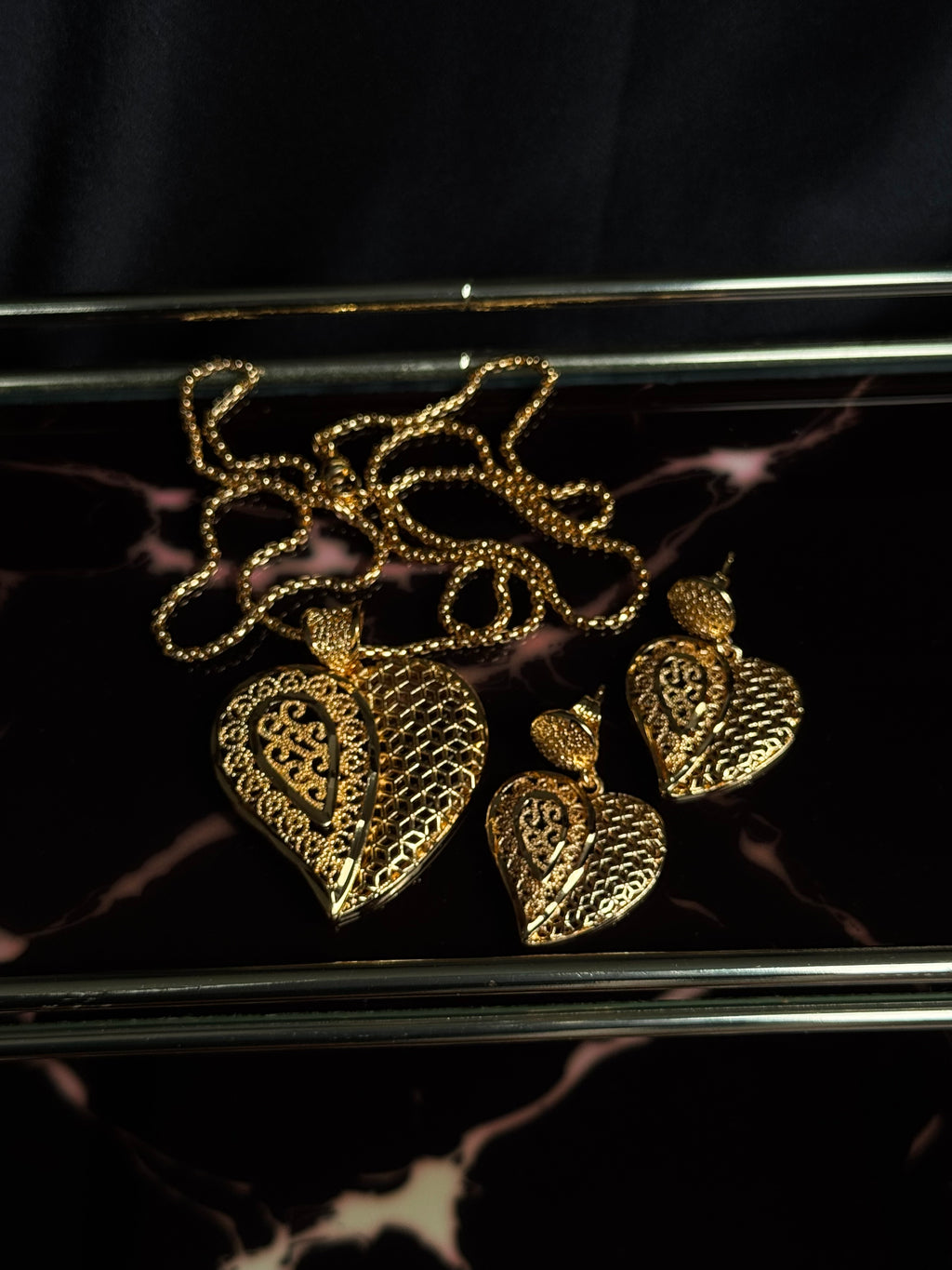 Layered Heart Pendant Set (Necklace & Earrings)