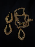 24K Gold Plated Teardrop Pendant Necklace and Woven Hoop Earring Costume Jewelry Set Modern Woman