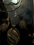 Diamond-Cut Oval Pendant Gold Earrings & Necklace Set