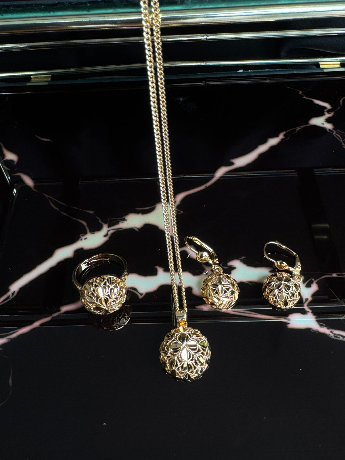 Ball Drop Gold Jewelry Set (Necklace, Earrings & Ring)
