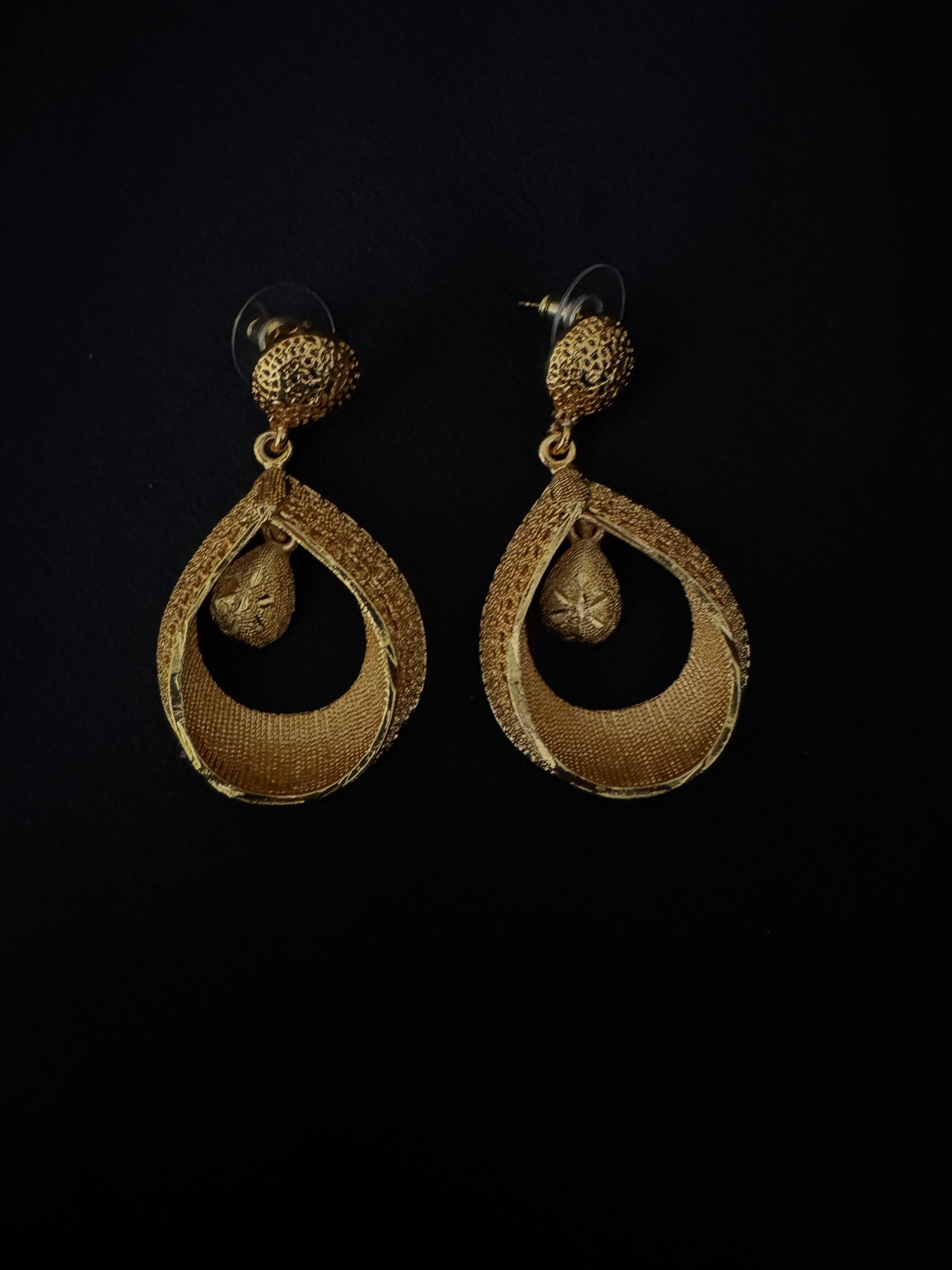 24K Gold-Plated Textured Teardrop Dangle Earrings, Statement Ball Stud Design