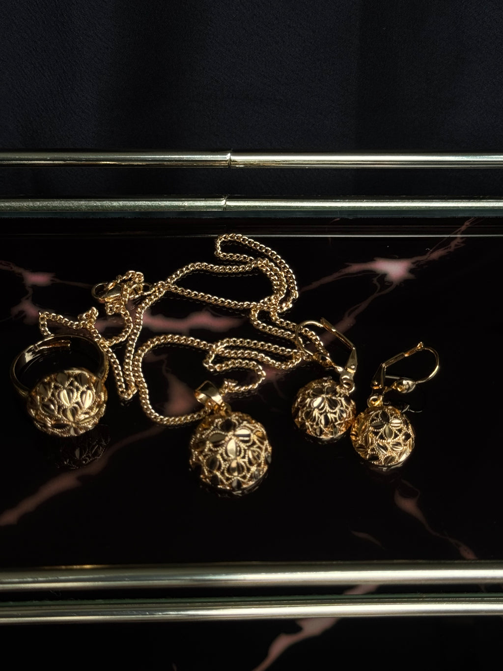 Ball Drop Gold Jewelry Set (Necklace, Earrings & Ring)