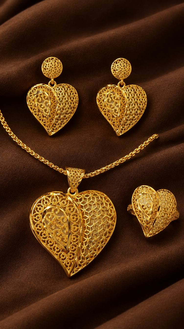 Layered Heart Pendant & Earrings Set