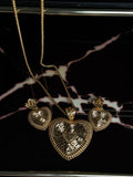 Woven Heart Pendant Gold Jewelry Set (Necklace & Earrings)
