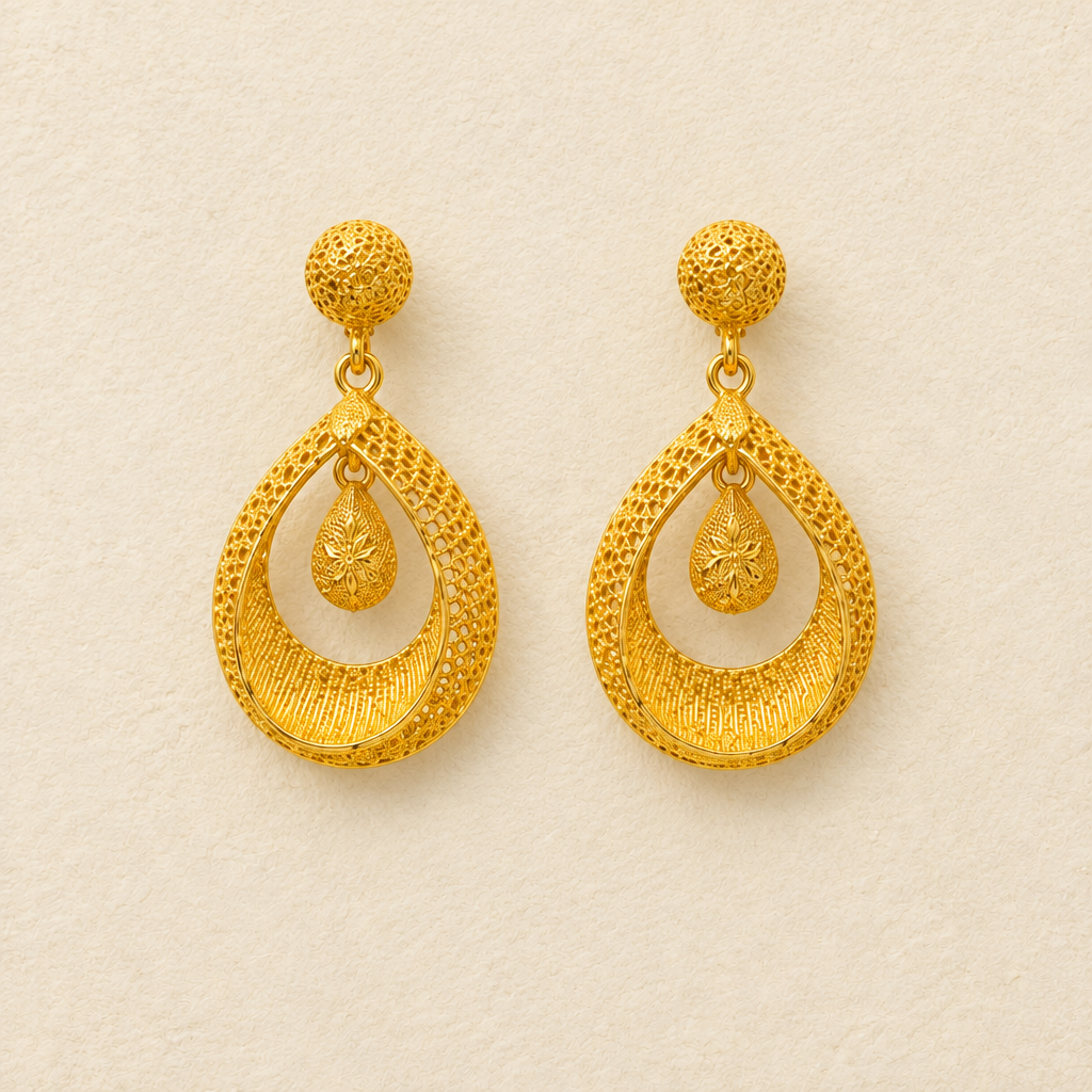Textured Teardrop Dangle Earrings, Statement Ball Stud Design