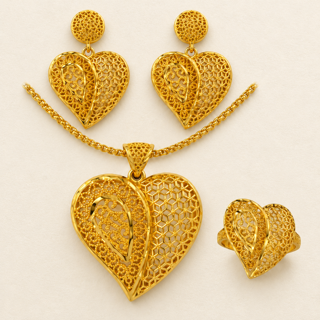 Layered Heart Pendant & Earrings Set
