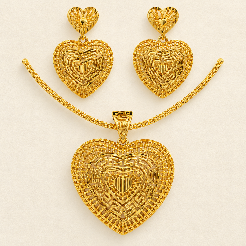 Woven Heart Pendant & Earrings Set