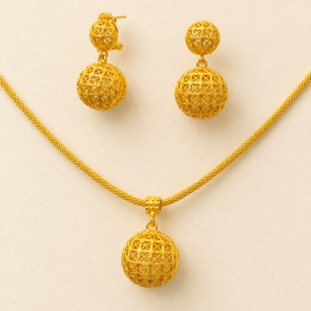 Textured Ball Pendant Necklace & Earrings Set