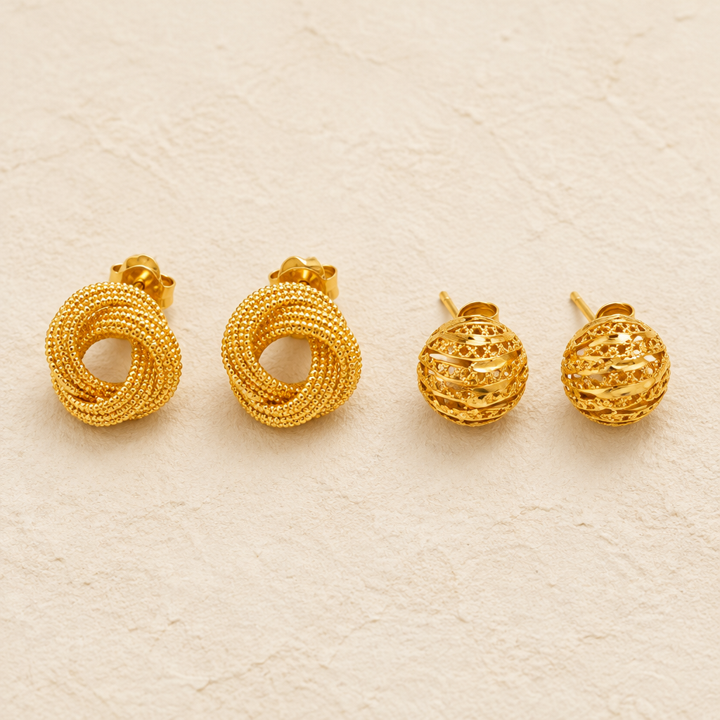 Statement Studs – Textured Knot & Ball Stud Earrings Set (2 Pairs)