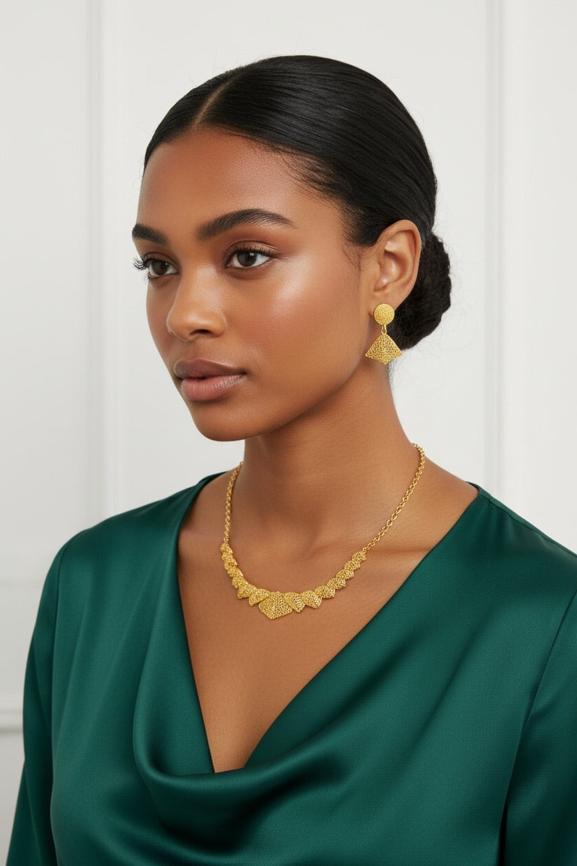 24K Gold Plated Scalloped Necklace & Earring Set