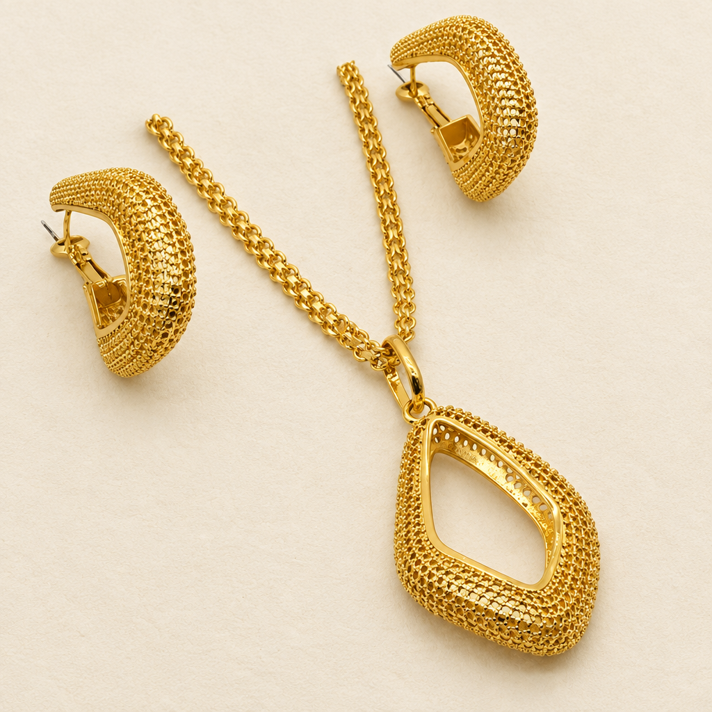 Teardrop Pendant Necklace & Woven Hoop Earring Set