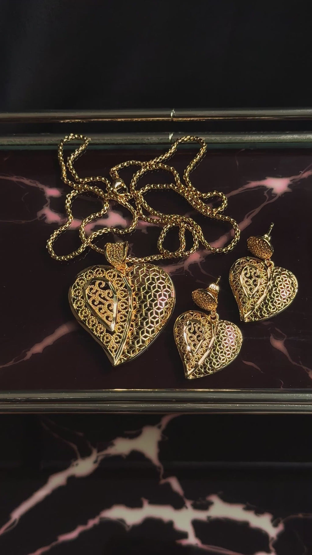 Layered Heart Pendant Set (Necklace & Earrings)