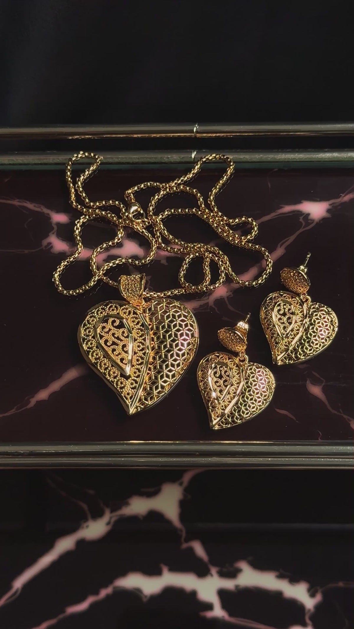 Layered Heart Pendant Set (Necklace & Earrings)