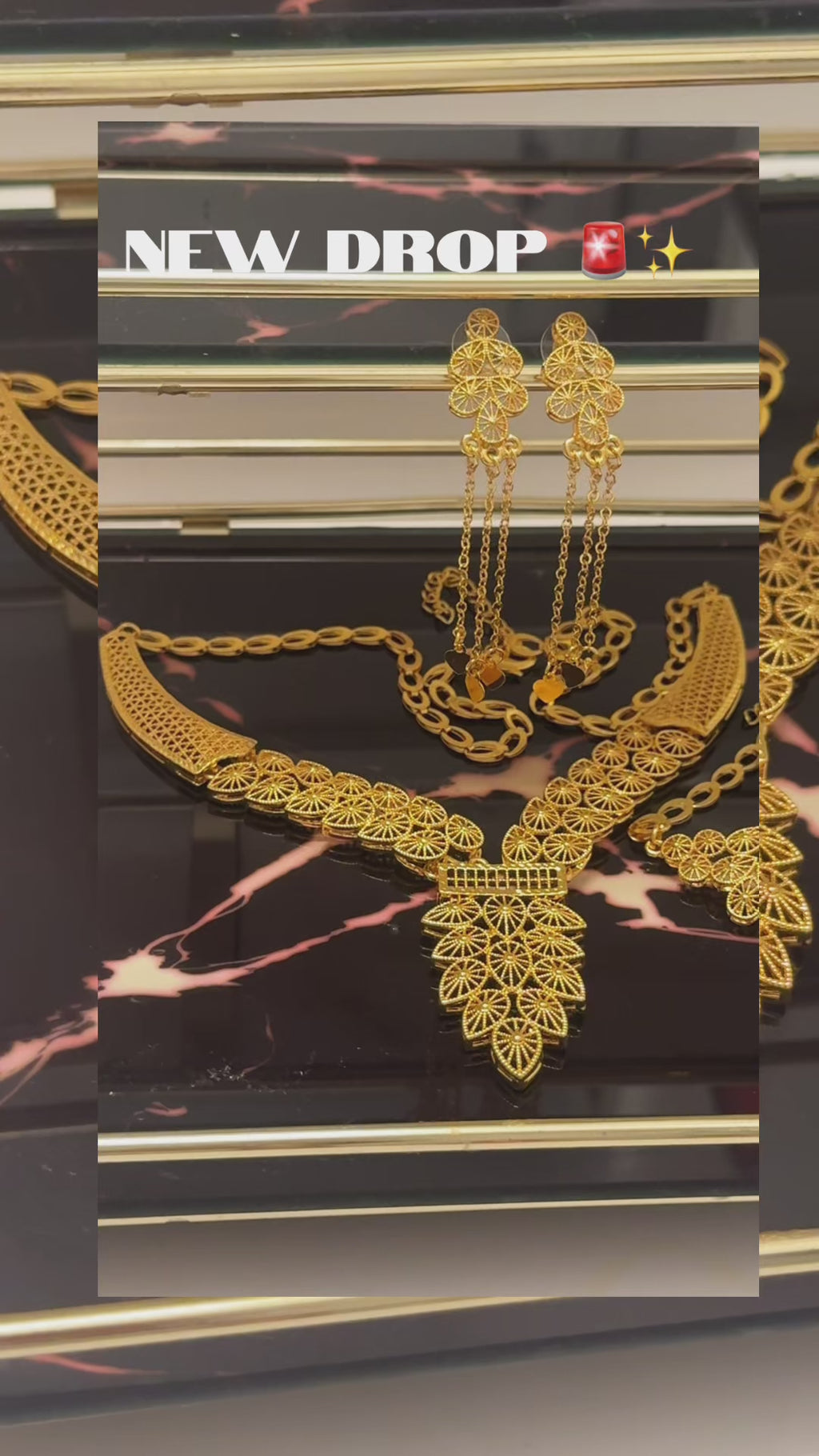 24K Gold Plated Necklace, Bracelet, Earrings, & Ring Set