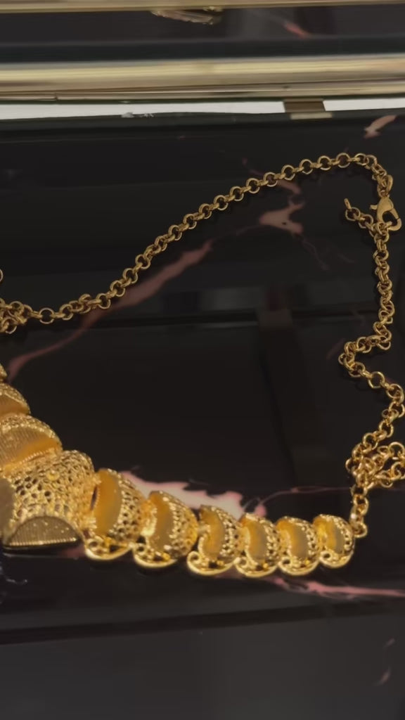 24K Gold Plated Scalloped Necklace & Earring Set