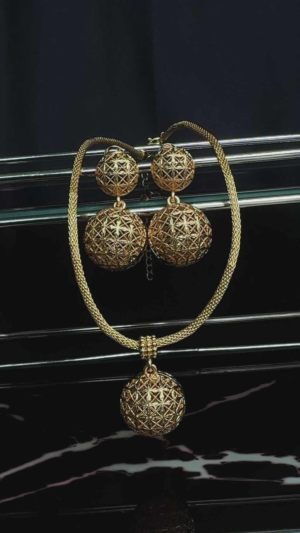 Textured Ball Pendant Necklace & Earrings Set